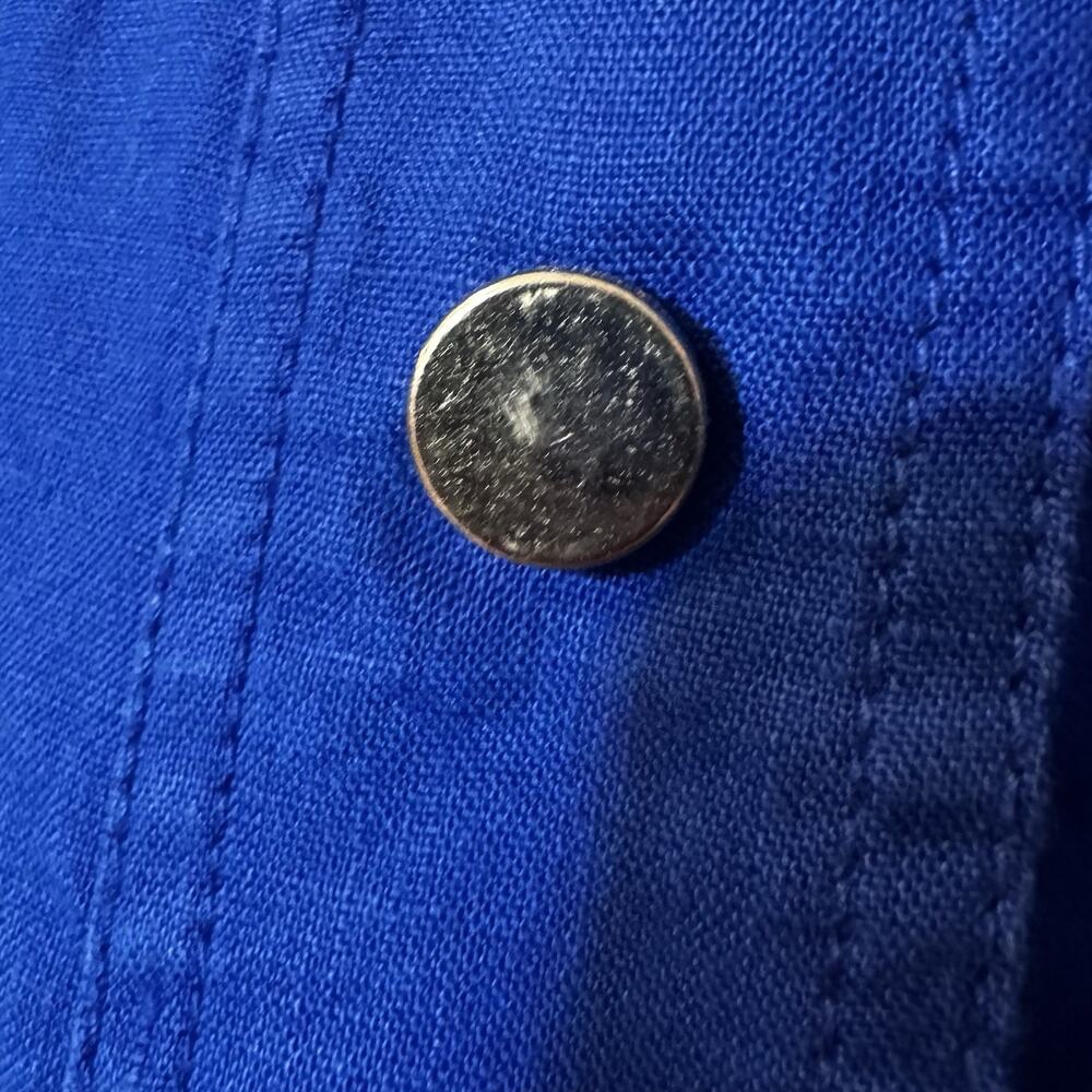 Chico’s Cobalt Blue Jacket Shacket Sz 3 (XL, 14-16) 100% Linen Women's High Neck - Picture 9 of 12